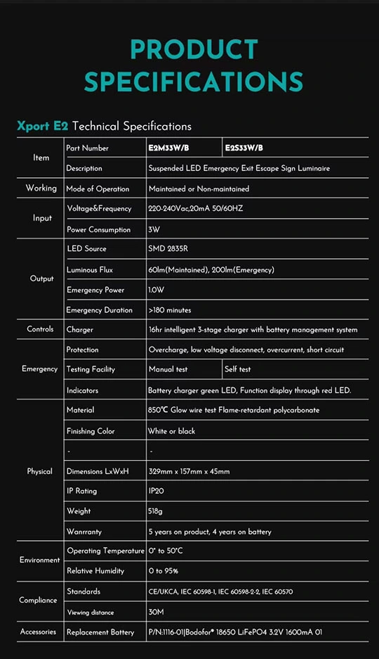 Suspended Led Emergency Exit Sign Light